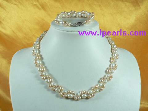 5-6mm hand-knitted pearl jewelry necklace&bracelet set